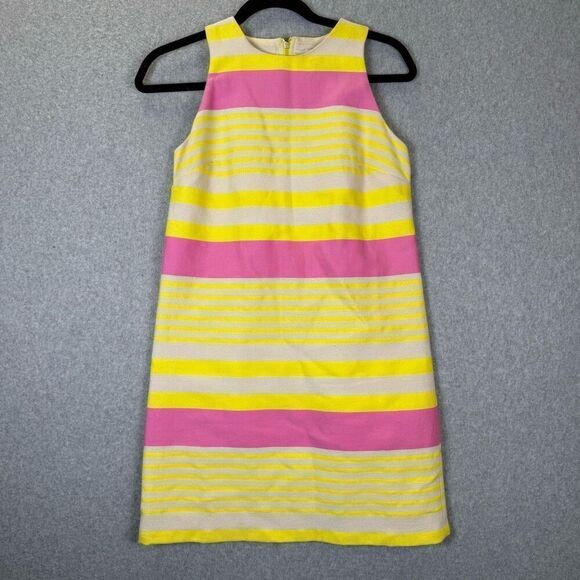 Ann Taylor Loft Womens Size 0P Sleeveless Mini Sheath Dress Pink Yellow Stripe - Picture 1 of 7